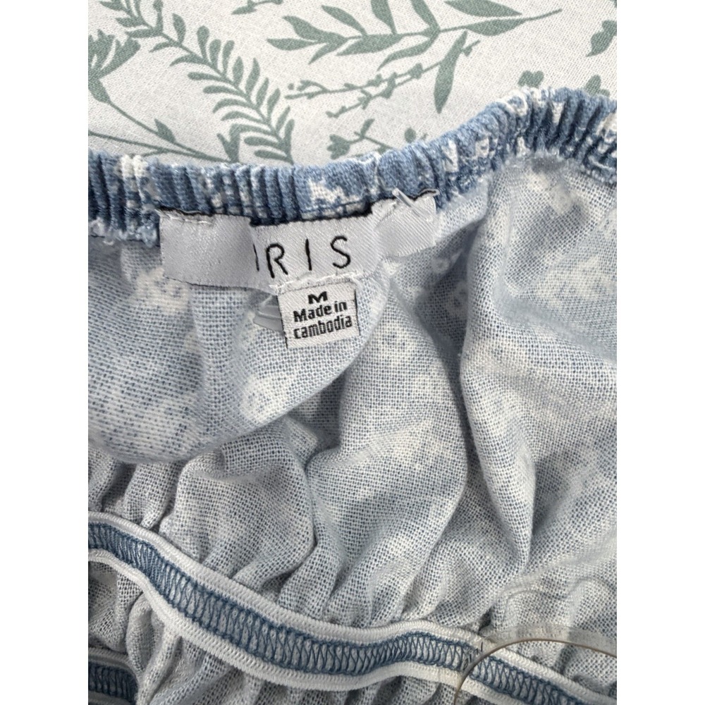 Iris Blue White Floral Babydoll Dress Medium Cottagecore Milkmaid Puff Sleeve - Picture 7 of 11